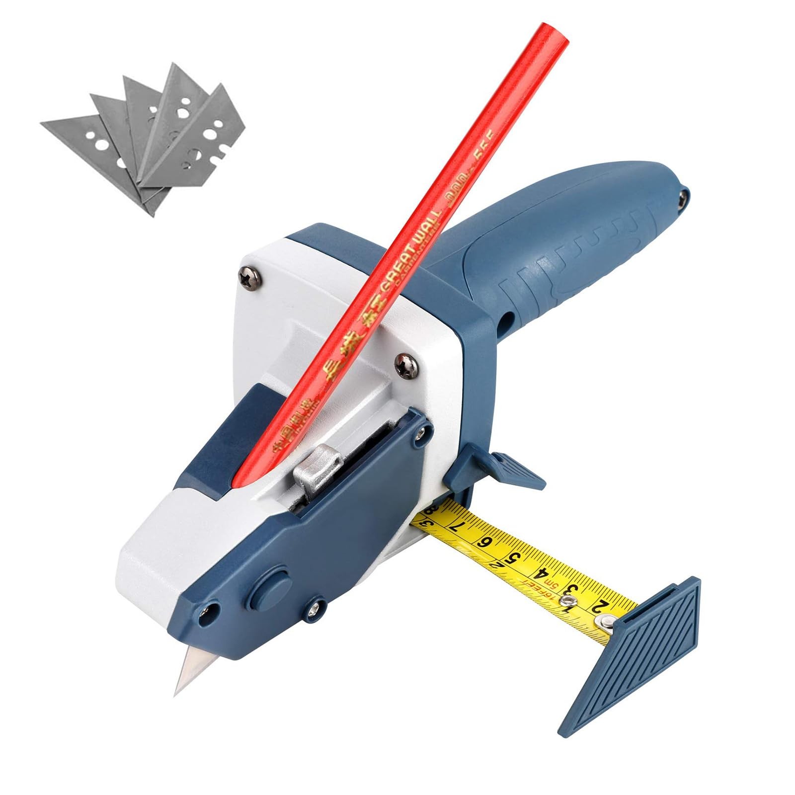Gypsum Board Cutting Tool, with Measurement Scale, Carpenter Pencil, and 5 Bl...