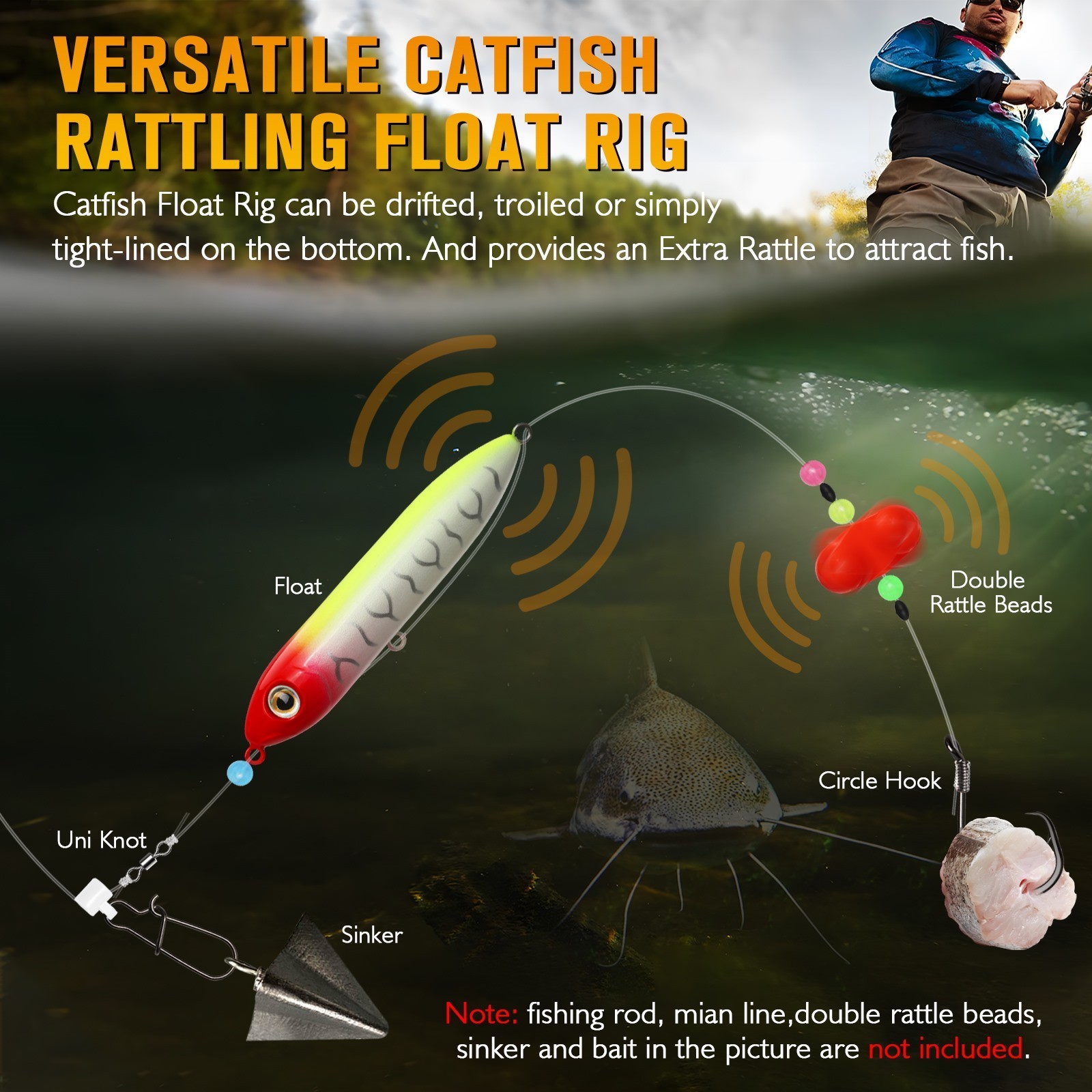 Dovesun 6PCS Catfish Rattling Float - Fishing Tackle Accessory for Catfishing