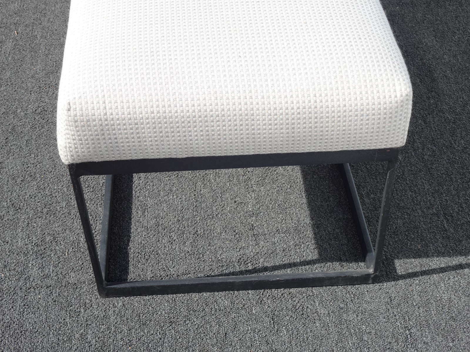 Modern White Bed Side Bench with Iron Base & Designer Fabric