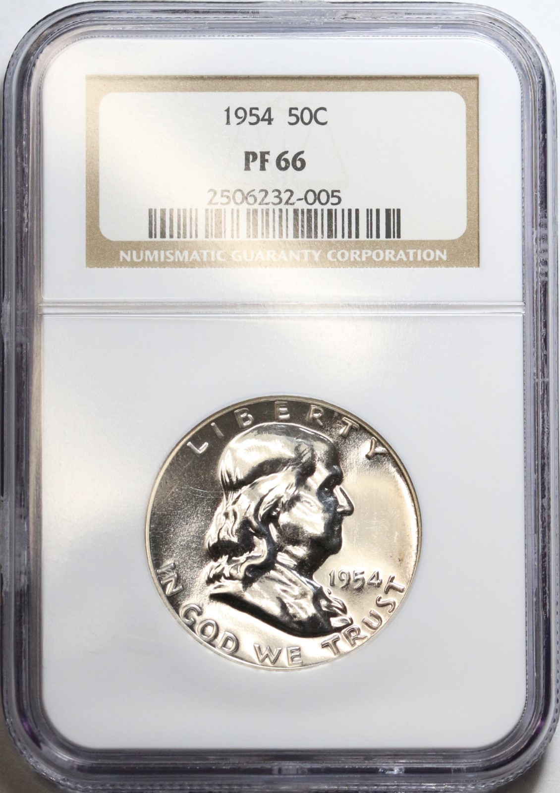 1954 50c Franklin Silver Proof Half Dollar - NGC PF66 - Nice Coin / Older Holder