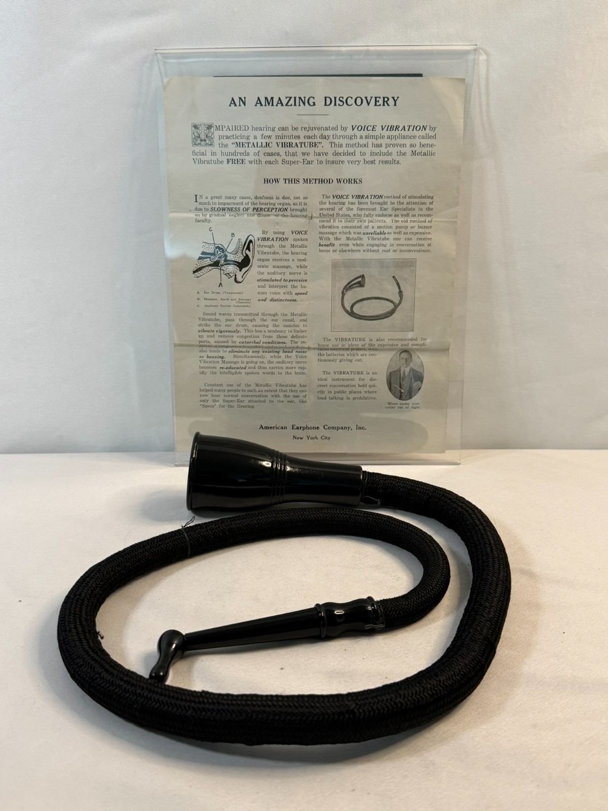 Vintage Acousticon Hearing Aid Vibratube + 1920s Brochure USA Medical Original