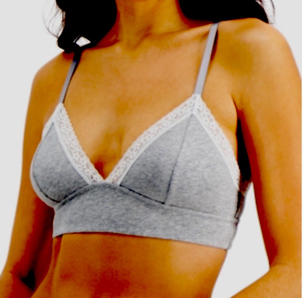 Jenni On Repeat Wide Lace Trim Cotton Bralette Grey Heather, Size Large