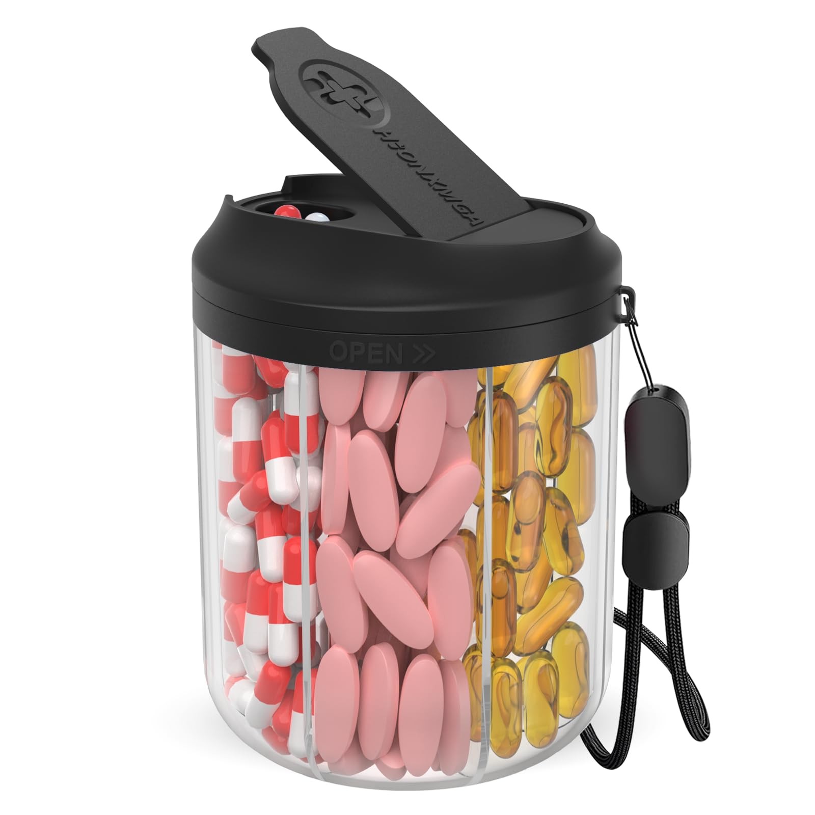 Pill Bottle Organizer with 7 Large Compartments Pill Dispenser for Travel Supp