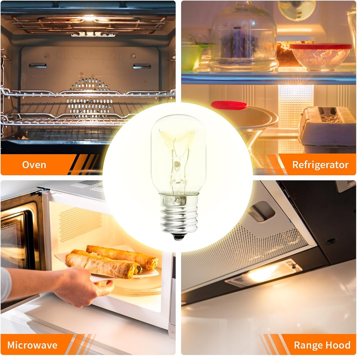 Microwave Light Bulb - Fits GE, Whirlpool & More - 125V 40W, E17 Base, 2 Pack
