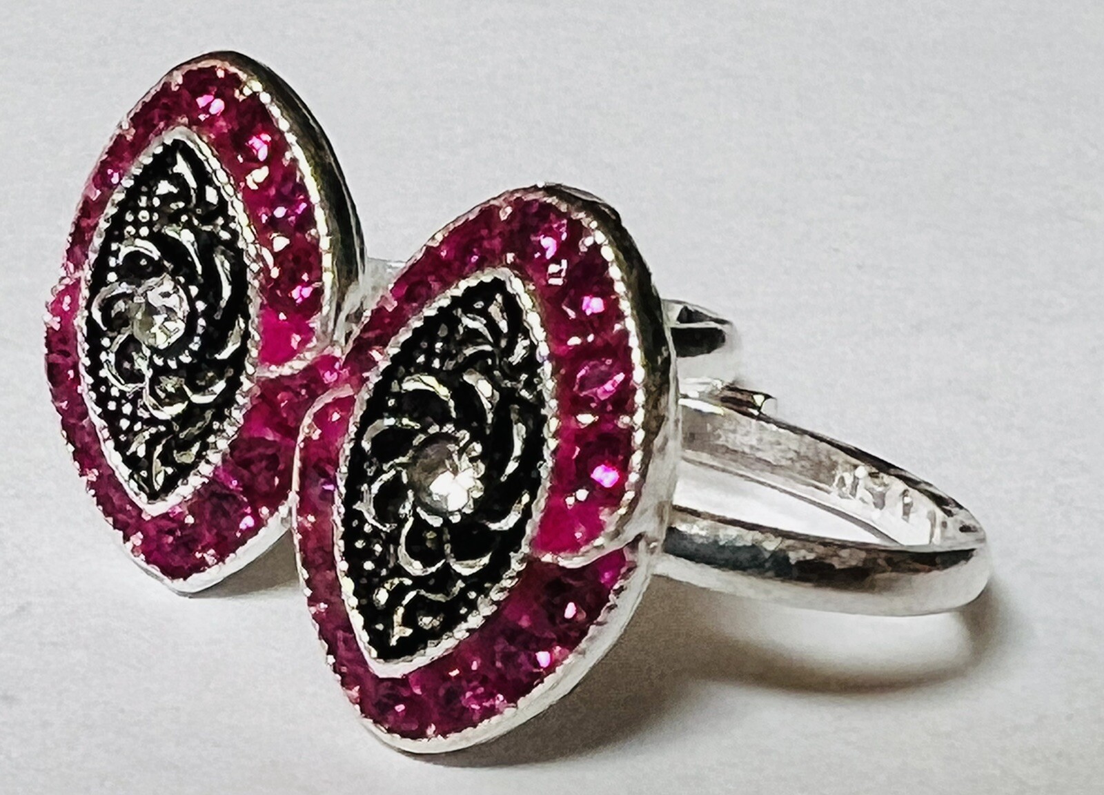 Pink Oval CRYSTAL 925 Sterling Silver Toe Ring Pair India Bichiya ADJUSTABLE