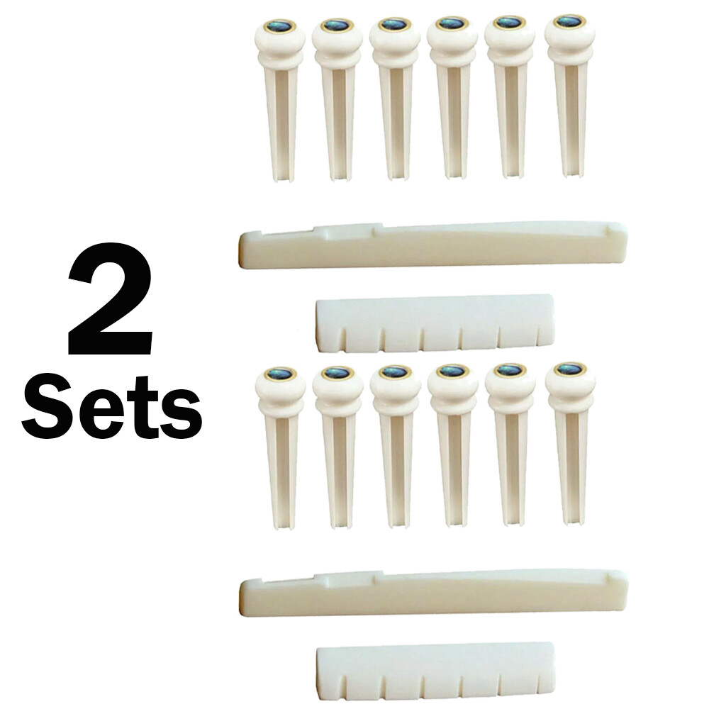 2 Set Bone Guitar Pins Saddle Nut String Peg Acoustic Bridge Luthier