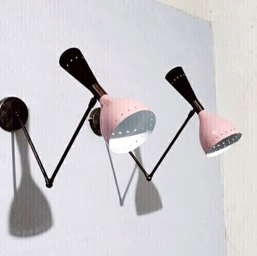 Modern Brass Italian Wall Sconce Stilnovo Wall Fixture Pink 1950's Mid Century