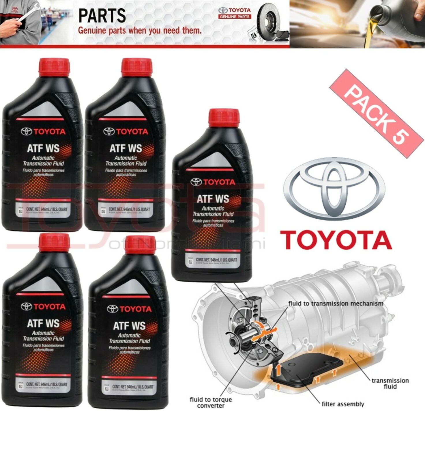 5 Genuine Toyota 00289-ATFWS Automatic Transmission Oil Fluid ATF WS Lexus Scion