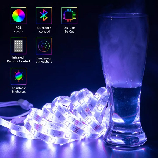LED Strip Light DC5V SMD 2835 Flexible Lamp Tape Color Lighting USB Cable Key