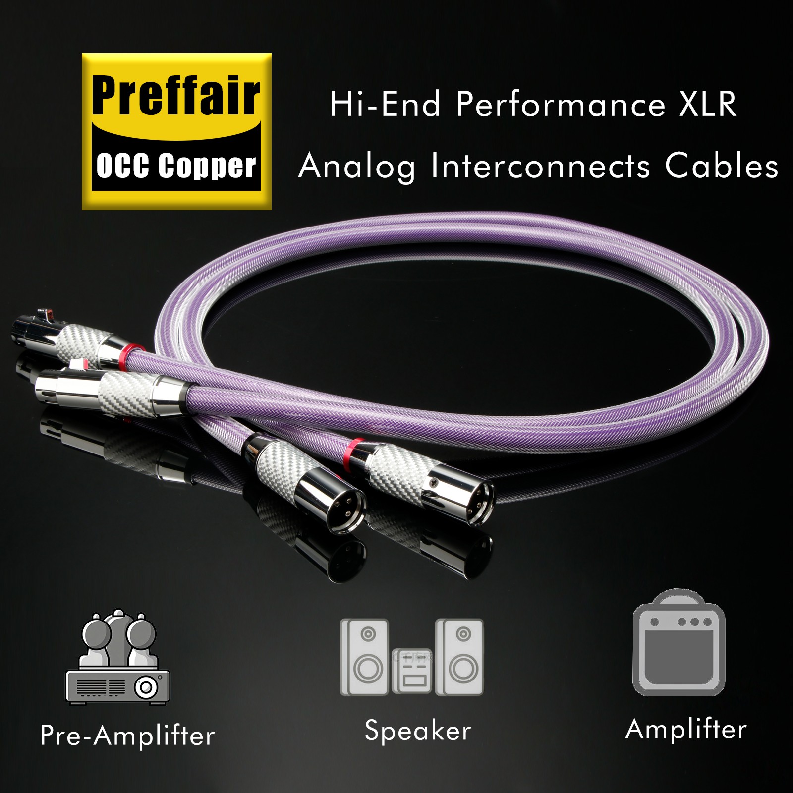 Pair OCC Copper Balanced XLR Cable Carbon Fiber Plug HIFI Interconnect Cable