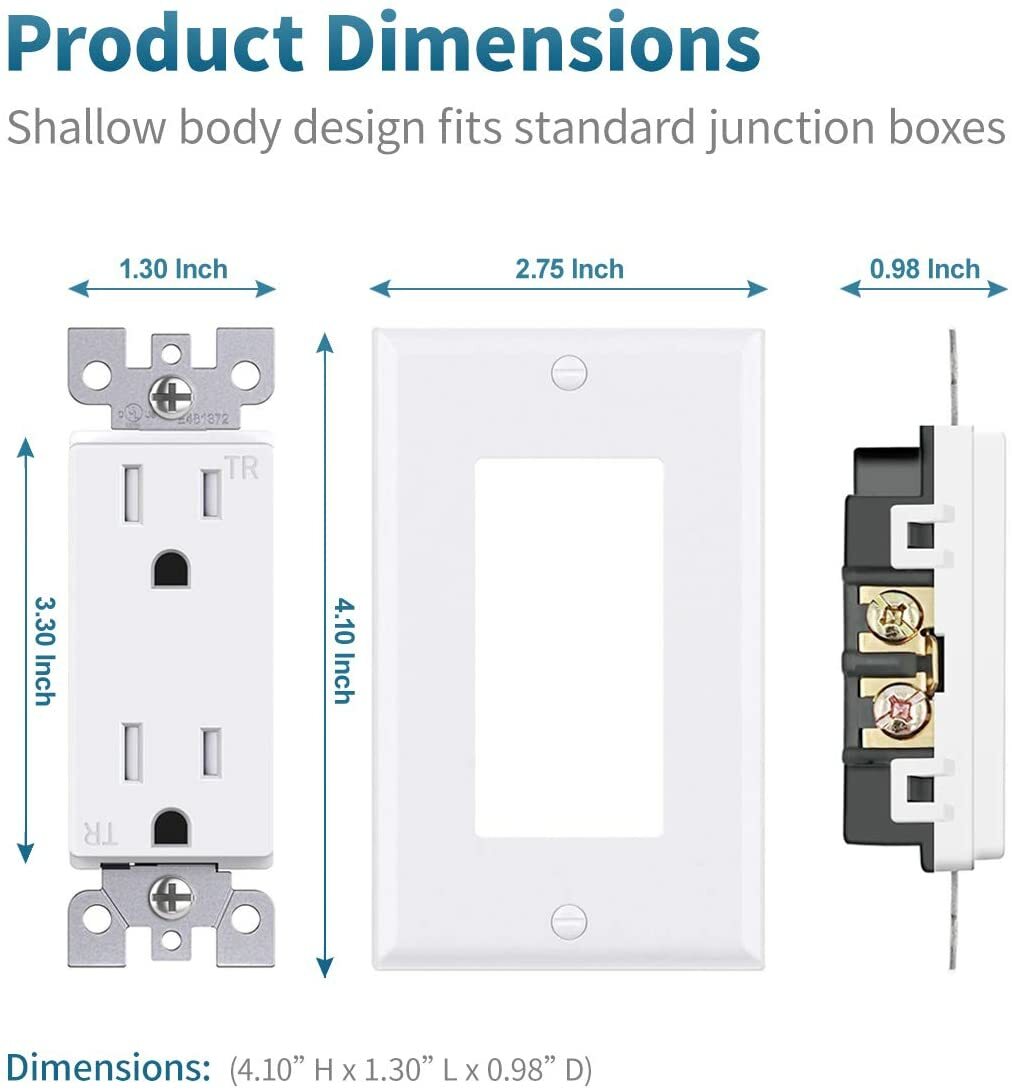 24Pack Outlet Socket, Decora Duplex Receptacle 15 Amp, 125 Volt Tamper Resistant