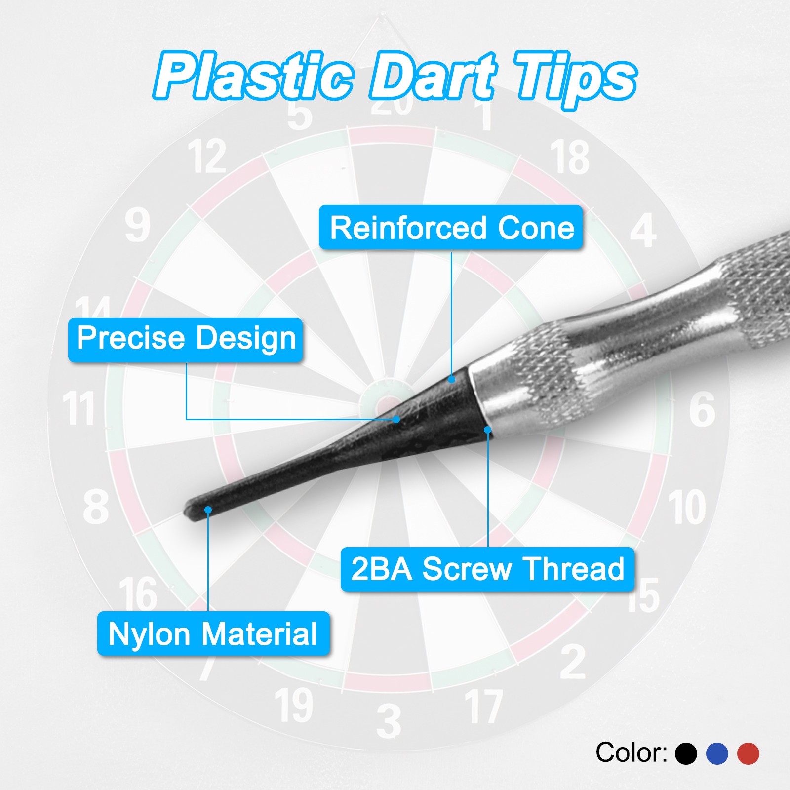 100Pcs 2BA Thread Plastic Soft Tip Dart Points Replacement Accessories, Black