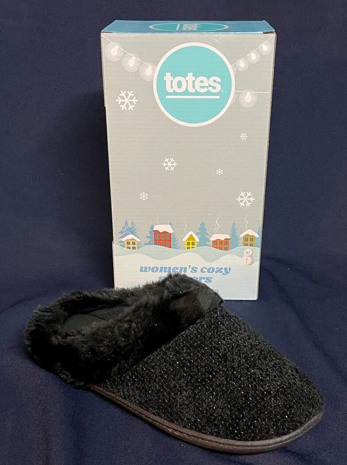 Totes Women's Coxy Slippers Memory Foam • Comfort Faux Fur True Black LG 8-9
