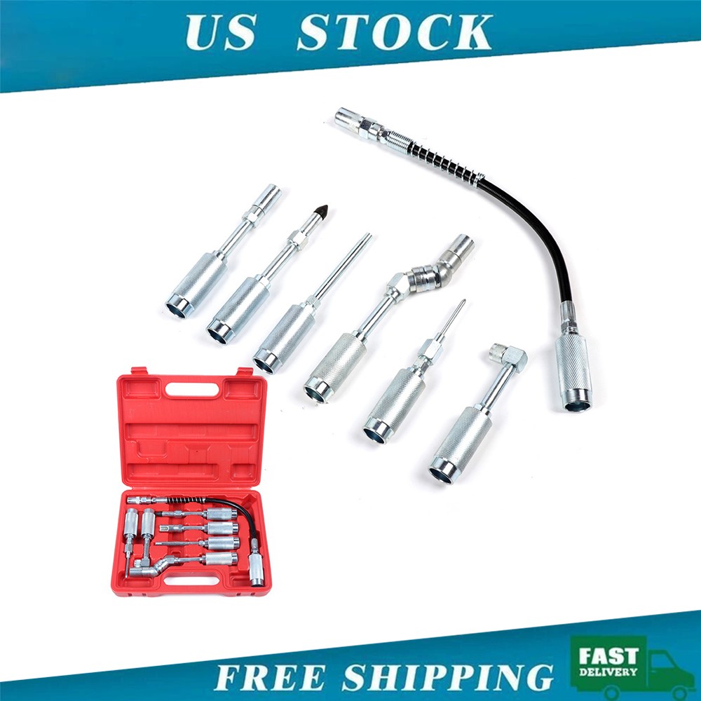 7Pc Car Lube Lubing Hose Tip Assortment Tool Set Adapter Fitting Grease Gun