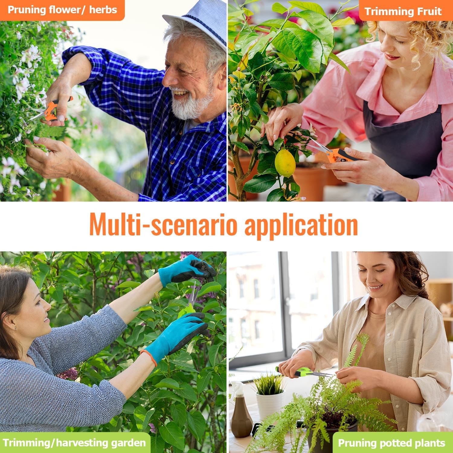 BEoffer 4 Pack Pruning Shears, 6.5 Inch Garden Scissors Orange Green