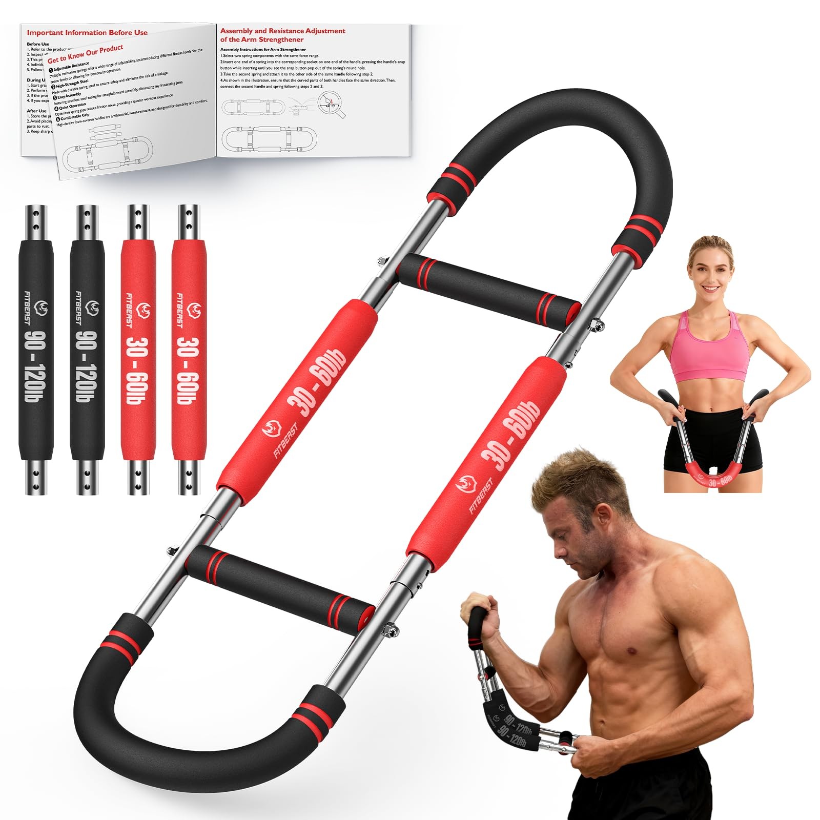 FitBeast Twister Arm Trainer, 4 Progressive Resistance Levels (30-120 Red