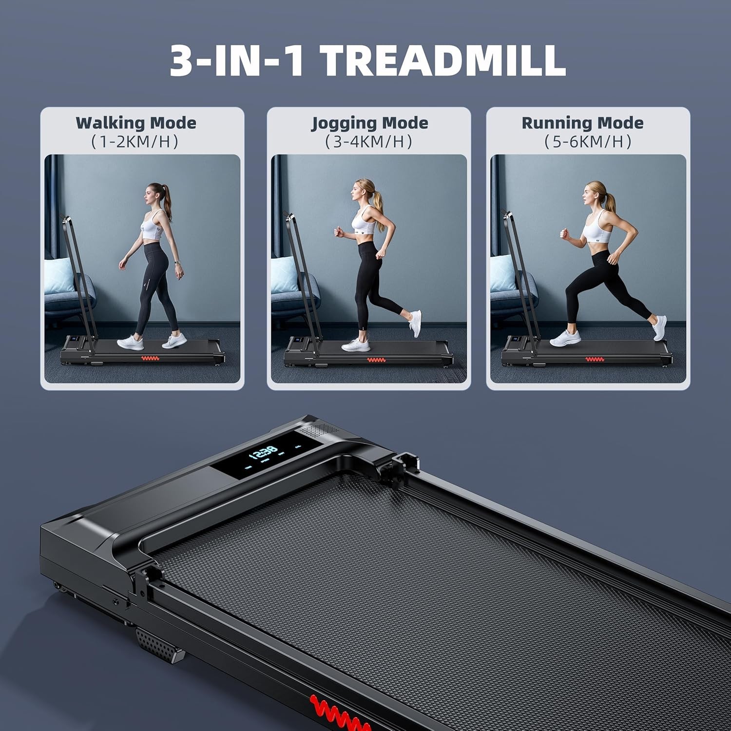 Compact Folding Treadmill with Handle Bar - Perfect for Small Spaces & Quiet ...