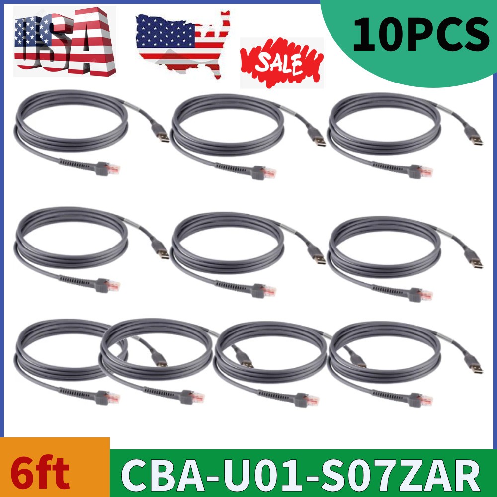 USB Cable Barcode Scanner Cord For Symbol LS2208 CBA-U01-S07ZAR 6FT 10 Pack USA