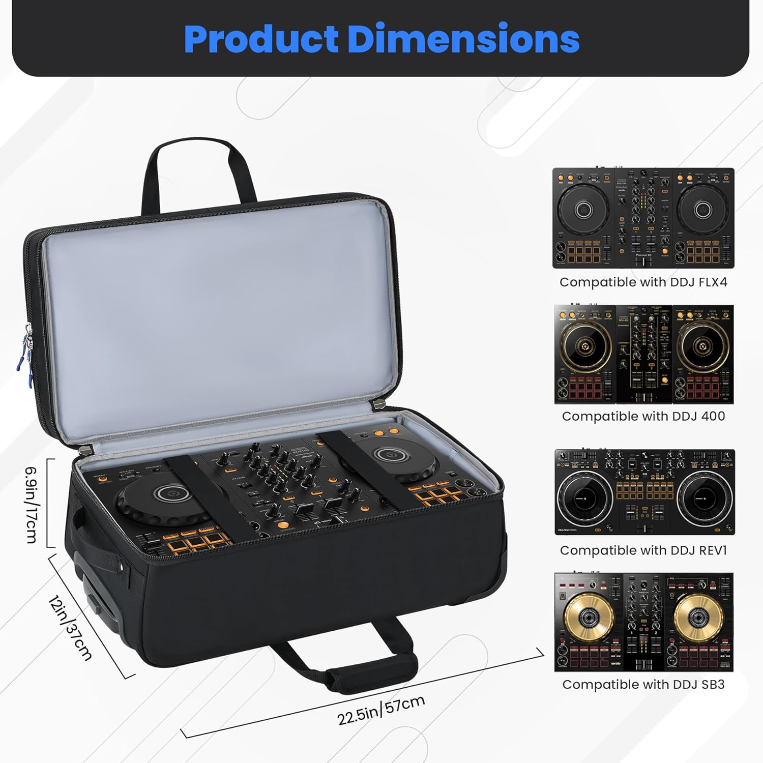 DJ Controller Case with Wheels, Rolling DJ Gig Bag for DJ, Music Producers | Com