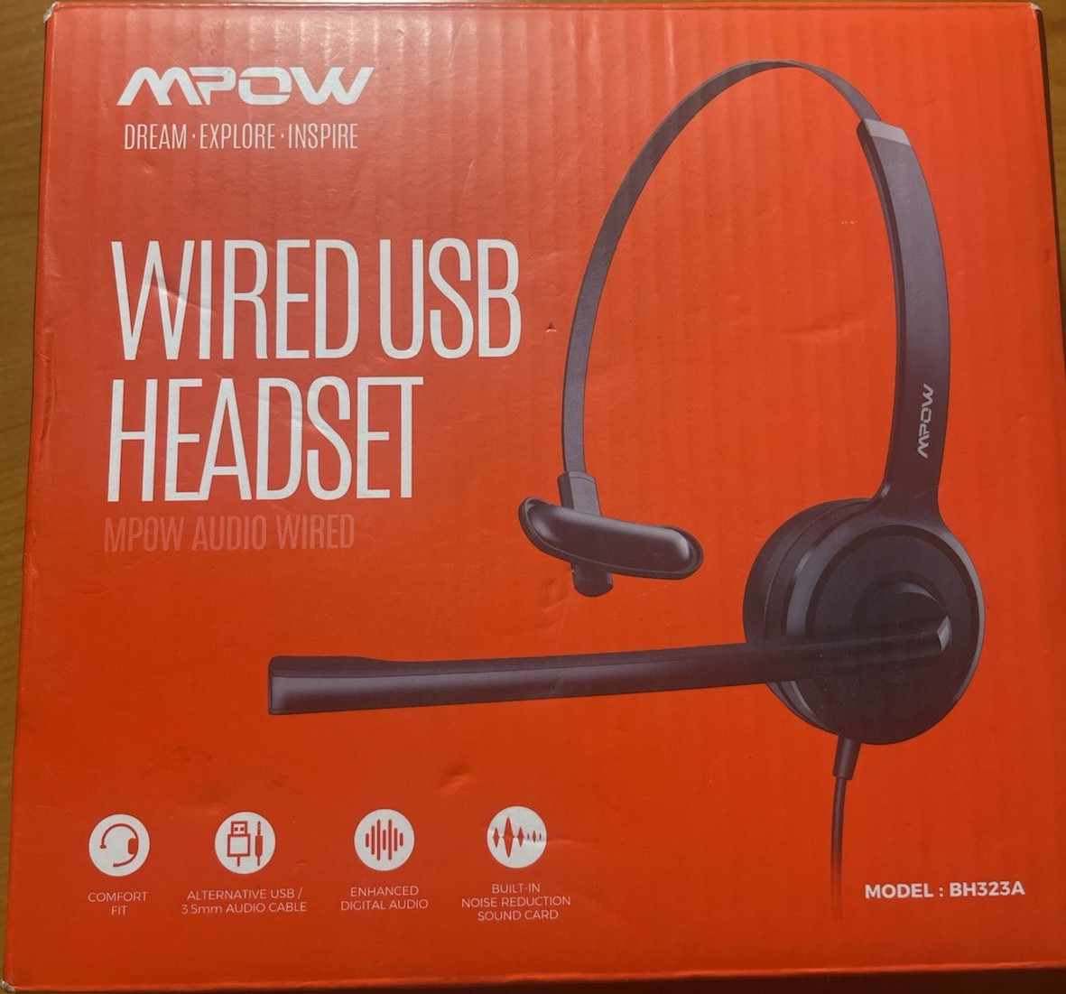 Mpow BH323A Single-Ear On-Ear Wired USB/3.5mm Headset Boom Mic Mute Volume