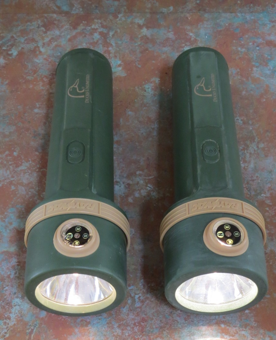 TWO Ducks Unlimited Rayovac Flashlight 4AA Compass-Lantern Water Resistant RARE