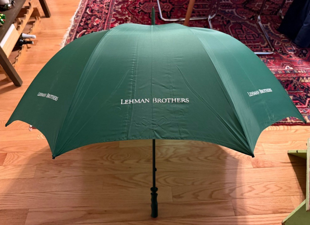 Vintage Lehman Brothers Umbrella Rare Employee Staff Golf Large Logo Bank