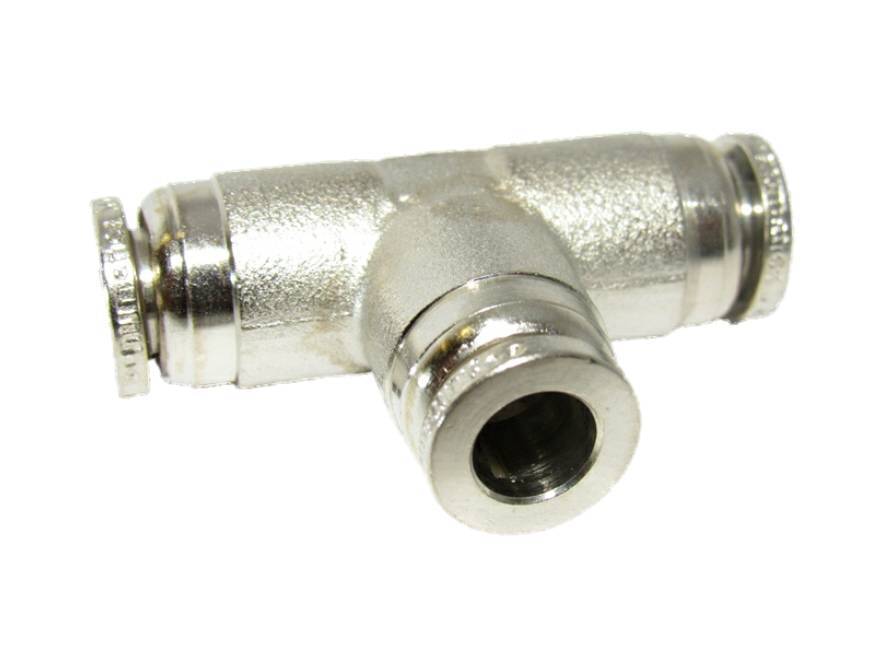 1/8" OD Hose Push to Connect Union Tee Fitting, Nickel Plated Brass