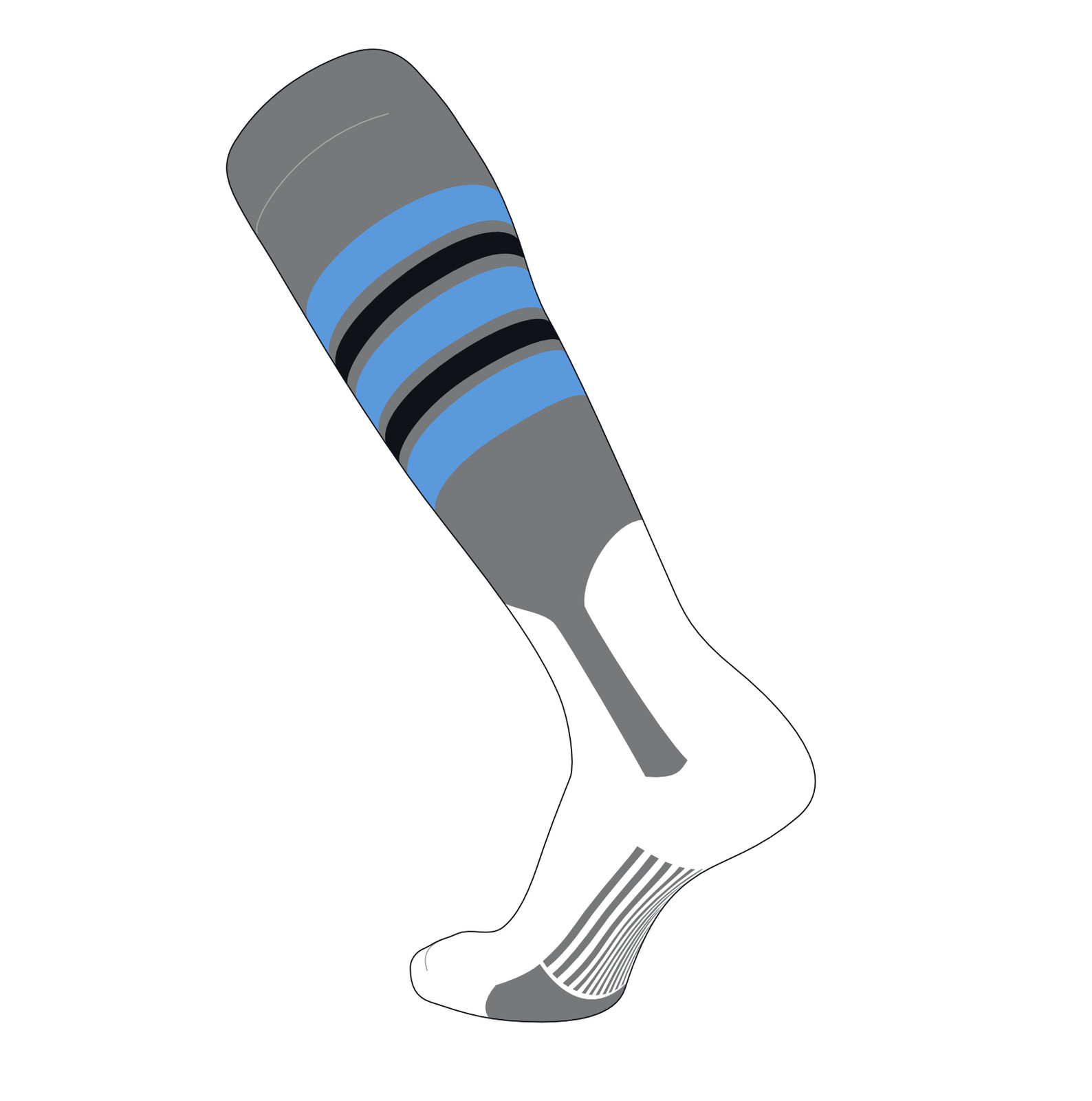 TCK Elite Baseball Knee High Stirrup Socks (F, 7in) Dk Grey, Baby Blue, Black