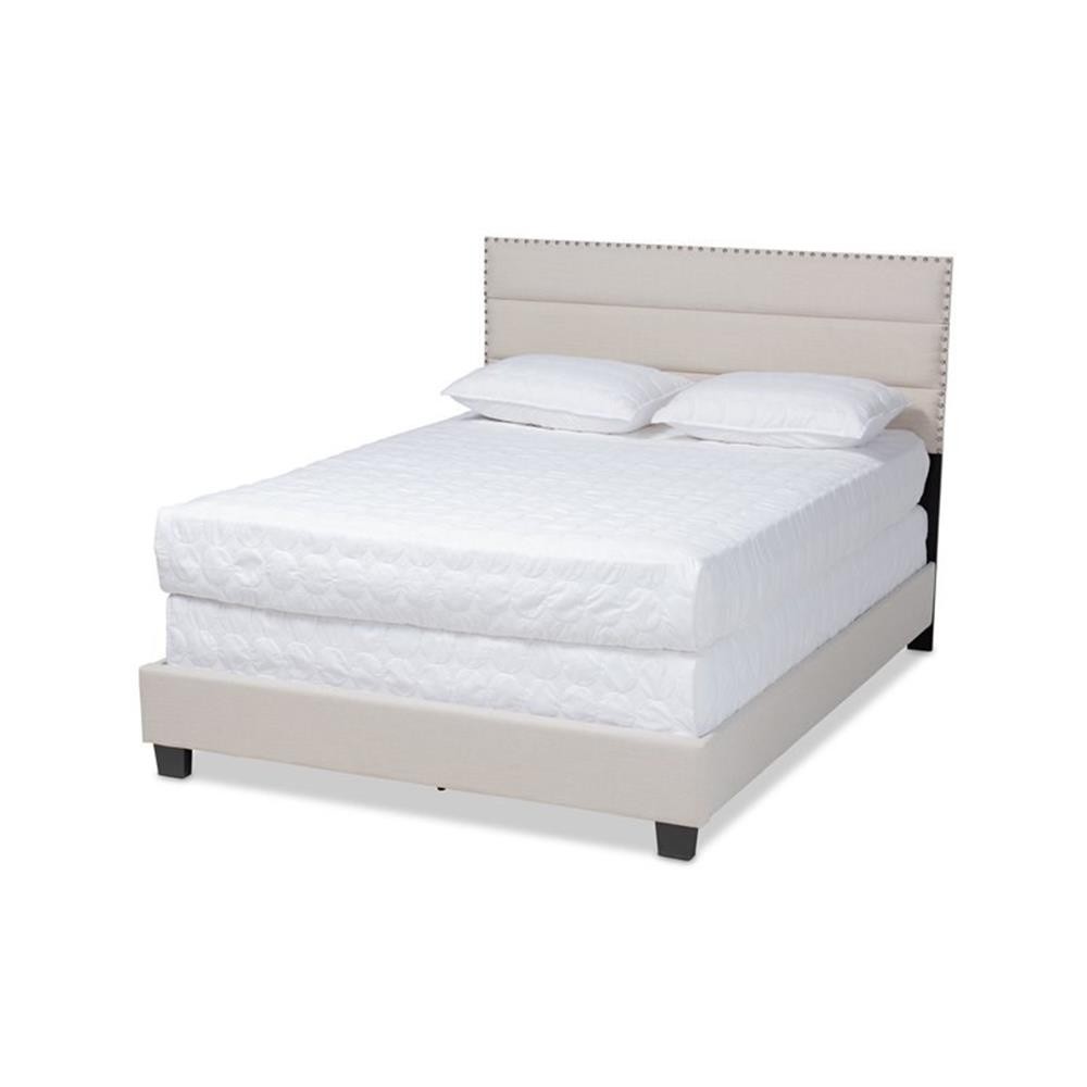 Bowery Hill Full Size Beige Fabric Upholstered Bed