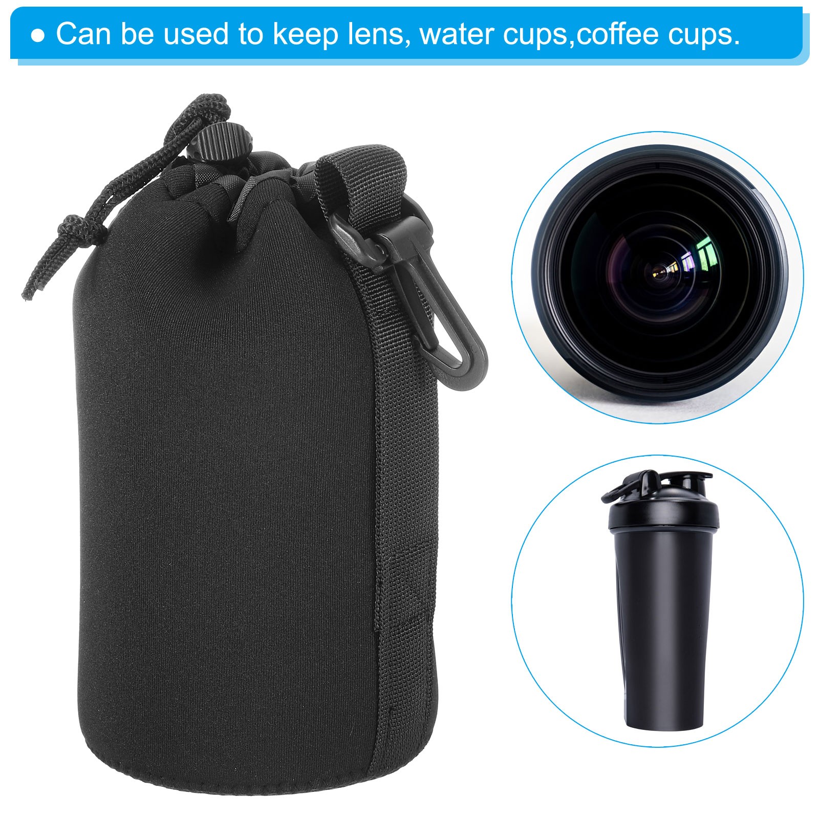4 Pcs 3.7" ID x 7.1" H Drawstring Lens Pouch Black