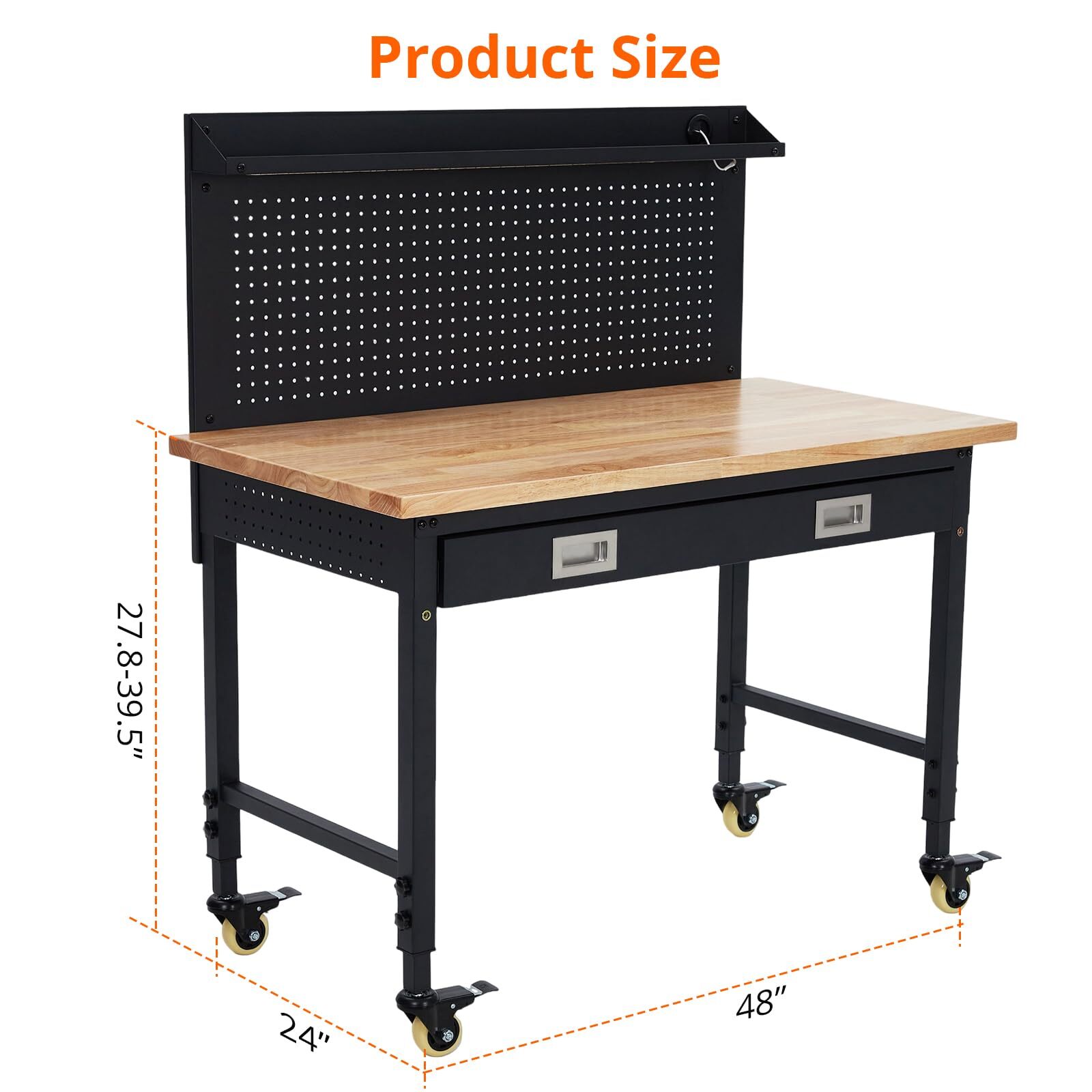 2000LB 48" Workbench Adjustable Height Workstation with Drawer Storage Backplate