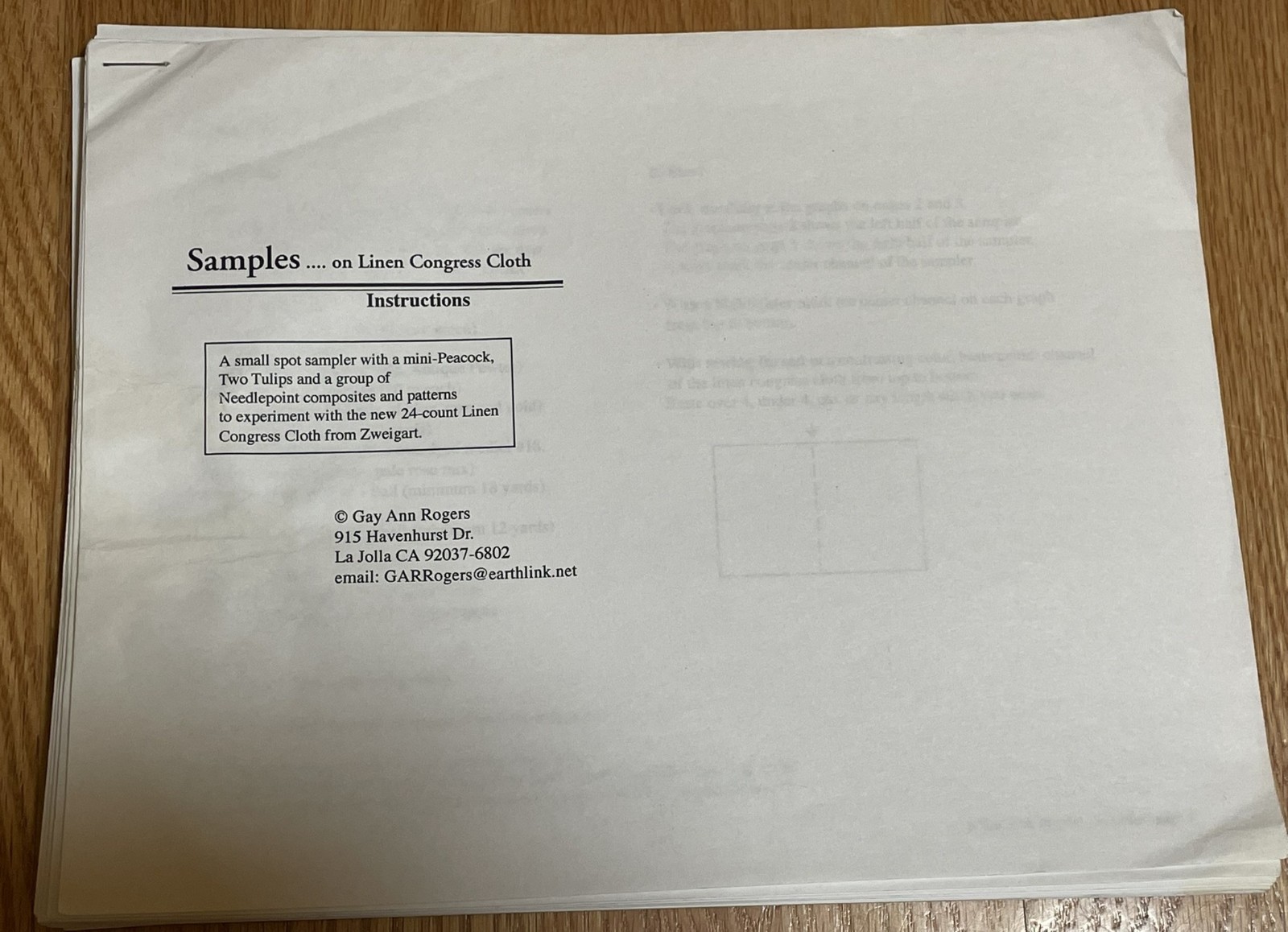 Gay Ann Rogers Samples needlepoint pattern only