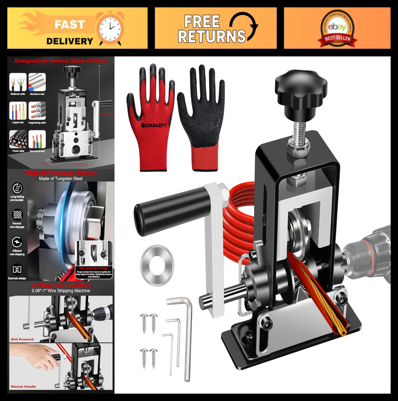 Manual Wire Stripping Machine for Copper Recycling, 0.06-1'' Gauge, Drill Powere