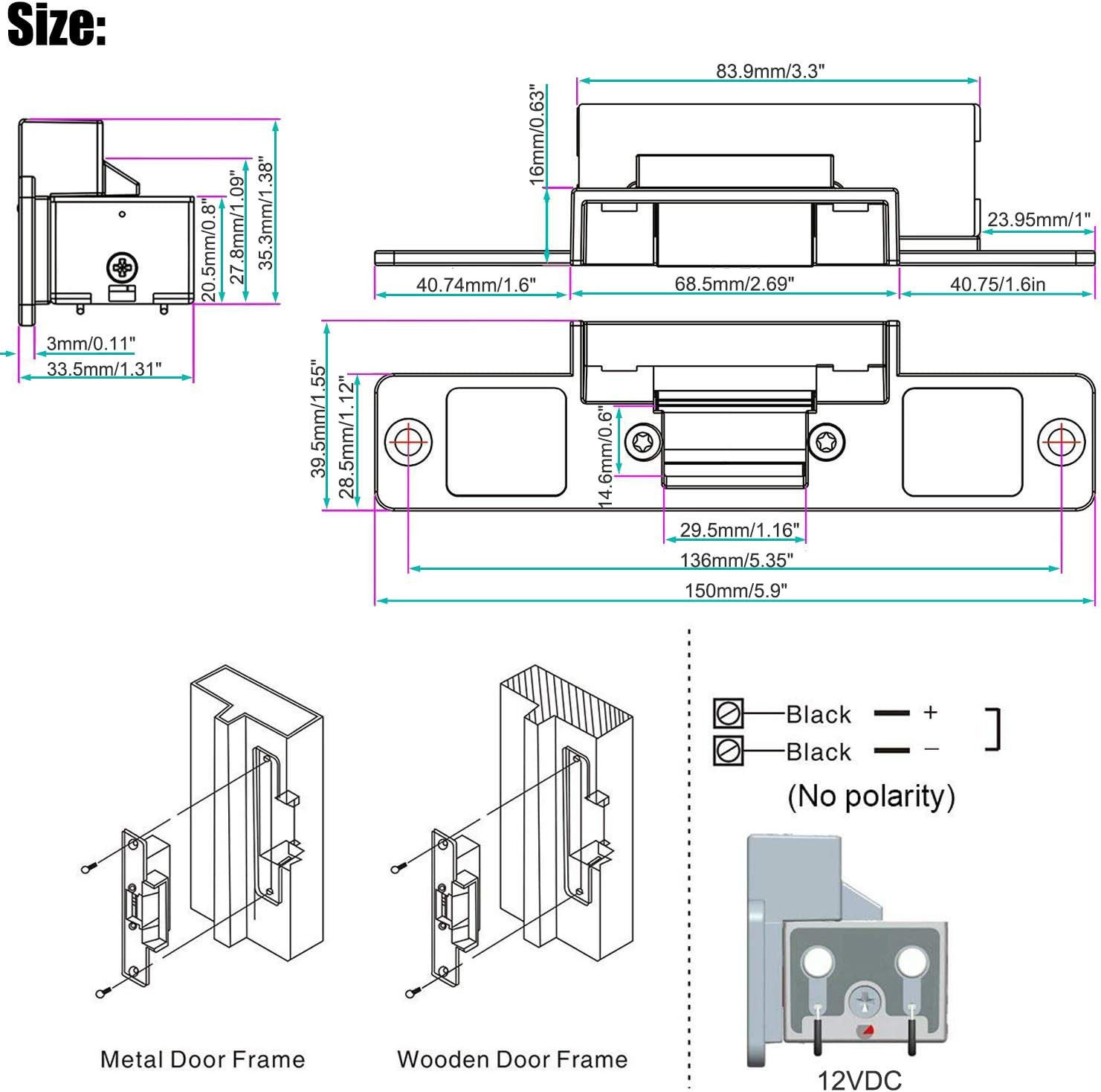 Electric Strike Door Lock Fail-Secure for Access Control System Deadlatches or C