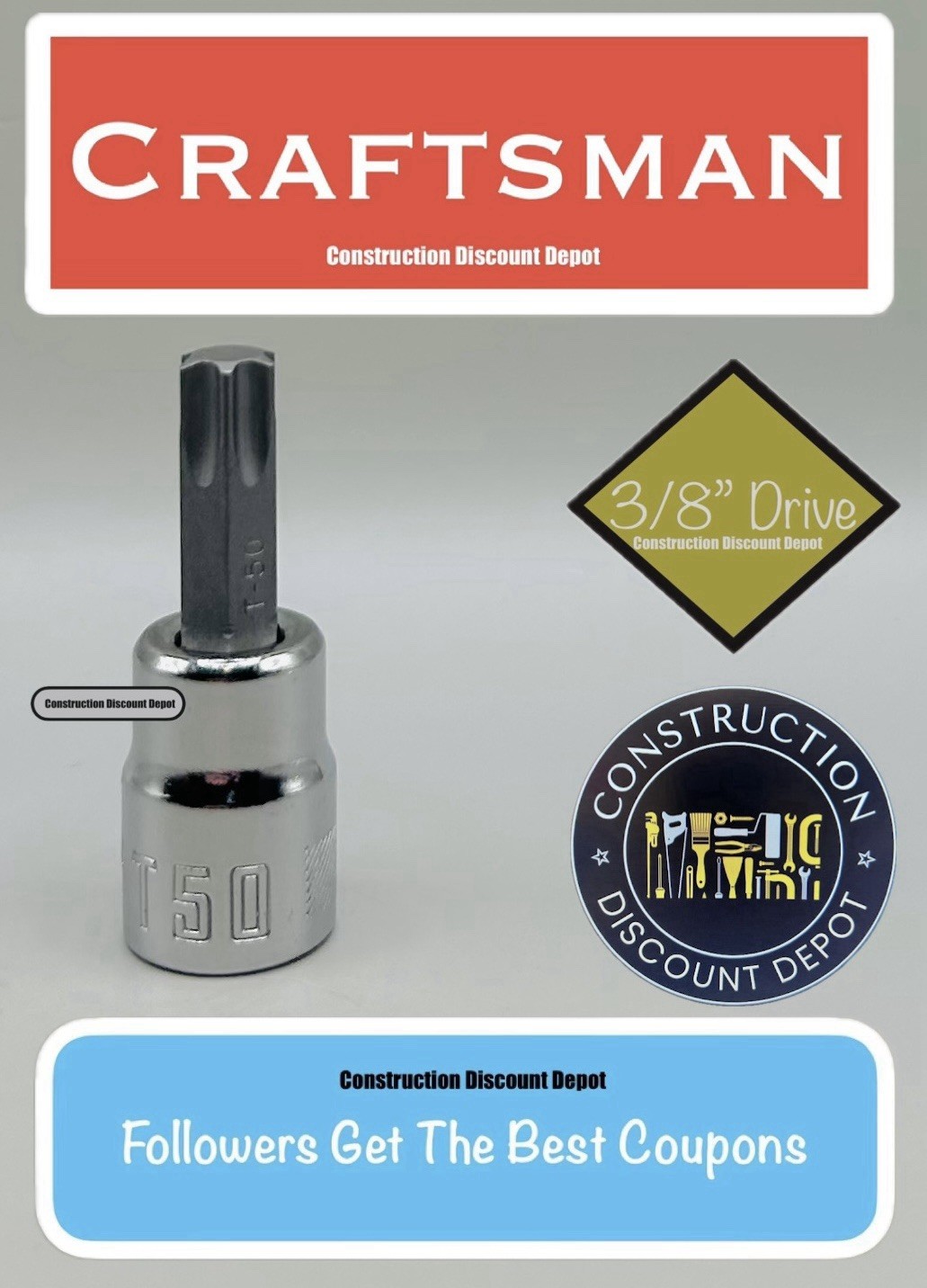 Craftsman Sockets 3/8" Drive T50 Torx Bit Socket CMMT42667
