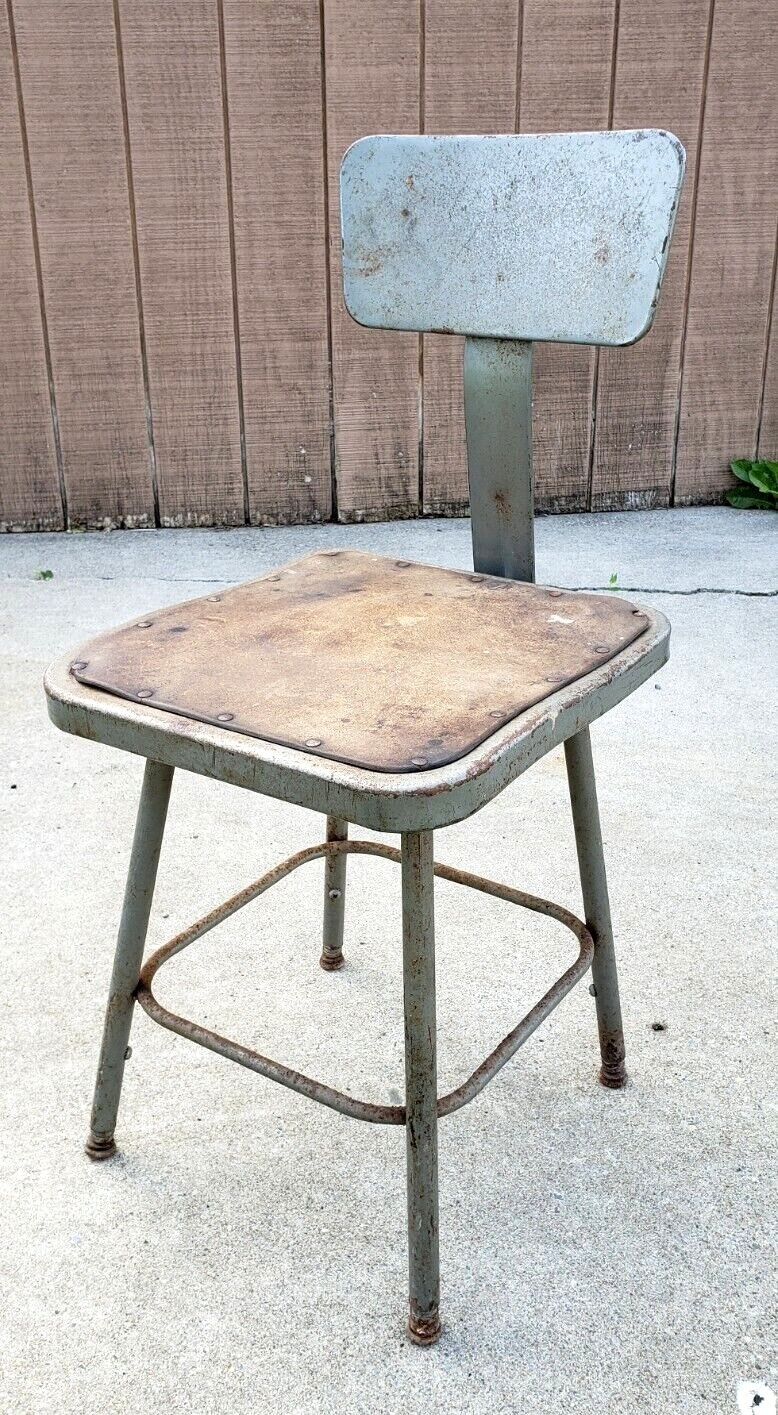 Vintage Industrial Stool Chair Mid Century Modern Steampunk Metal Shop Kitchen