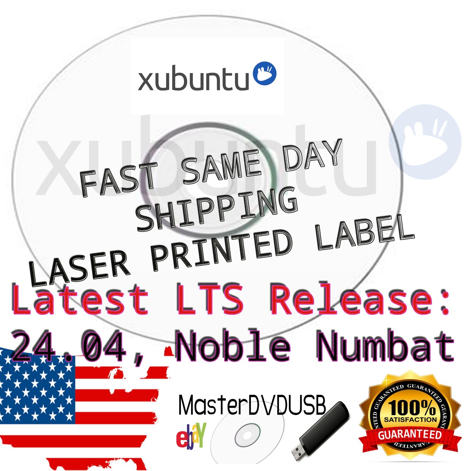 Xubuntu Latest 24.04 LTS (2024), Noble Numbat DVD Same-Day Shipping USA Seller