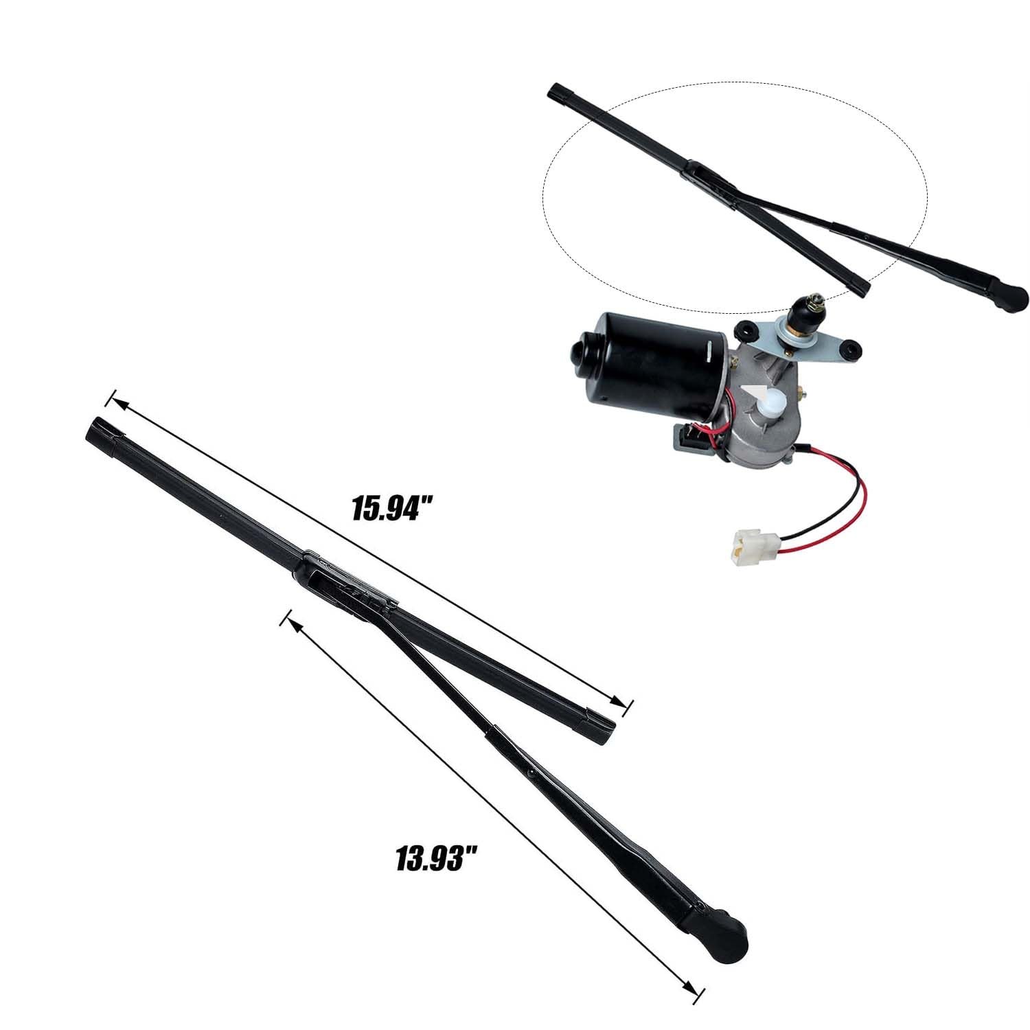 Universal UTV Electric Windshield Wiper Kit, 90° 16" 12V Blade, 2-Pack