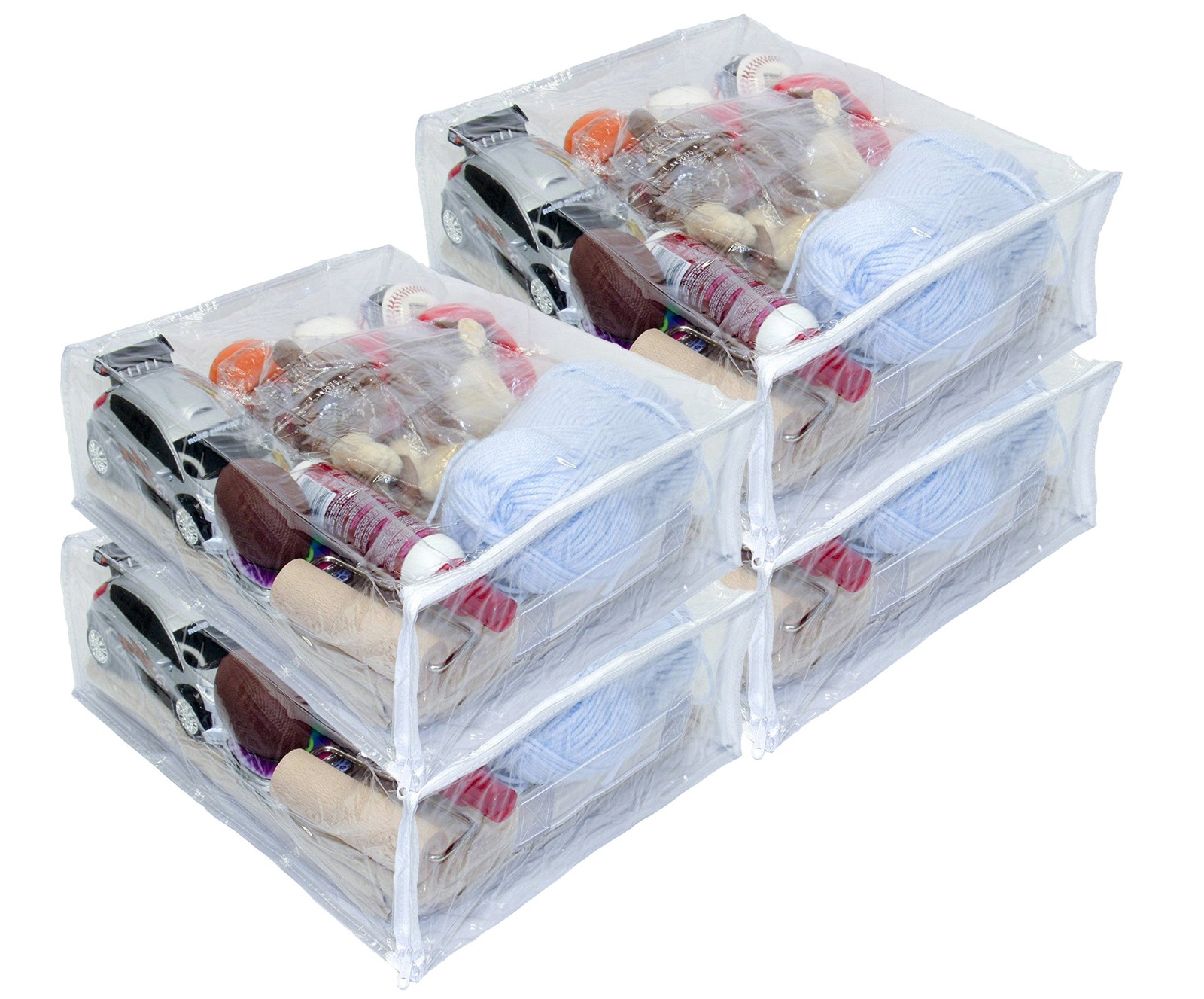 4-Pack Heavy Duty Vinyl Zippered Closet Square Storage Bags Clear 12" x 15" x 5"