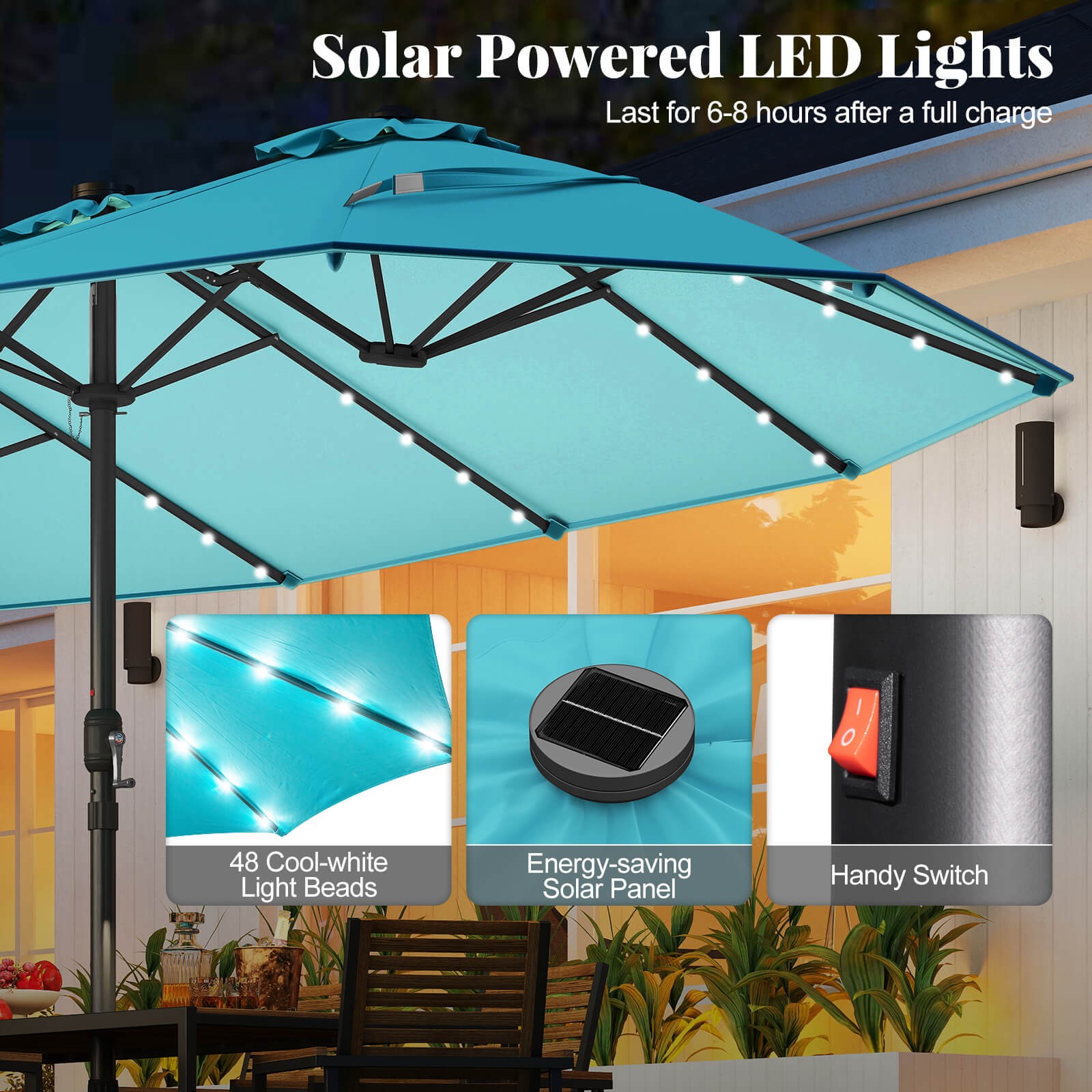 11PCS Patio Dining Set w/ 15ft Double-Sided Patio Umbrella (Base Included)