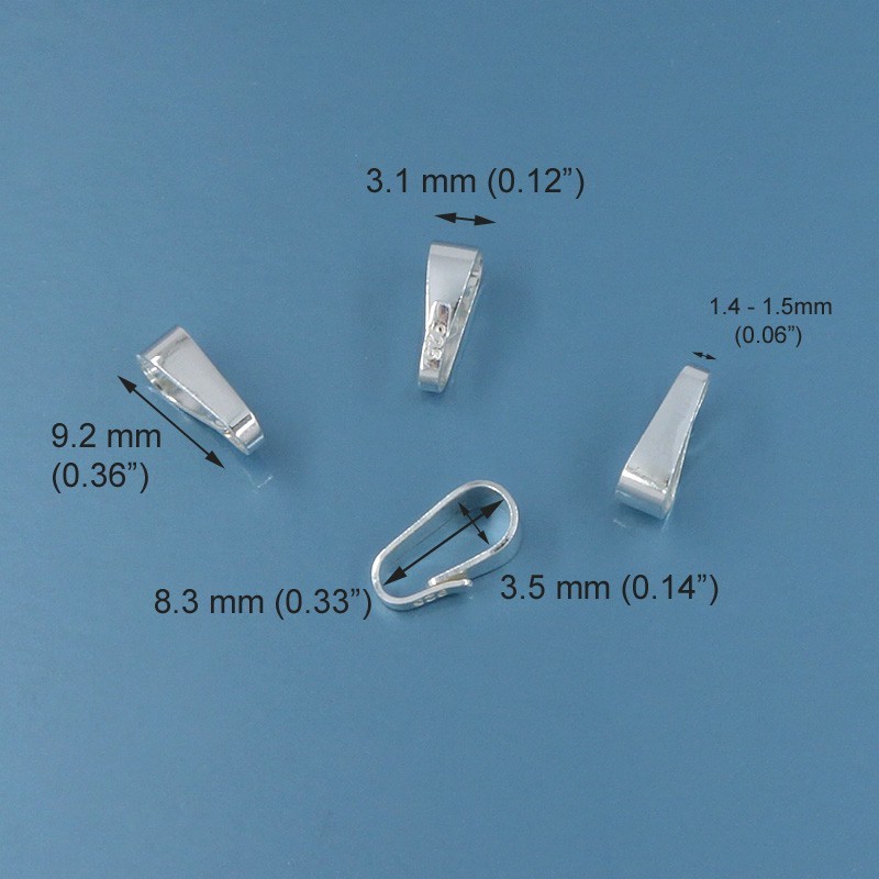 4 Solid Sterling Silver Snap On Pendant Bail Connectors ap. 9mm #33327