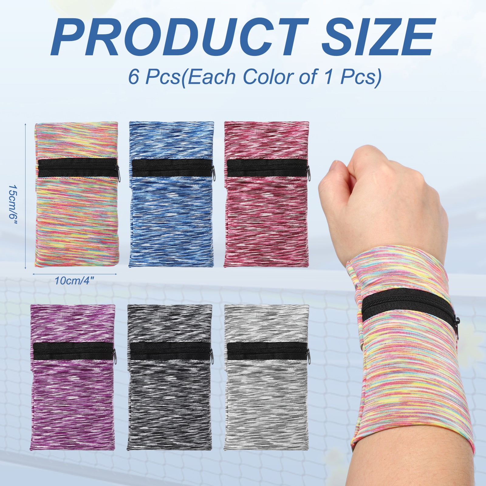 Wrist Pouch, 6 Pack & 6 x 4 Inch & Rainbow/Blue/Pink/Purple/Dark Gray/Gray
