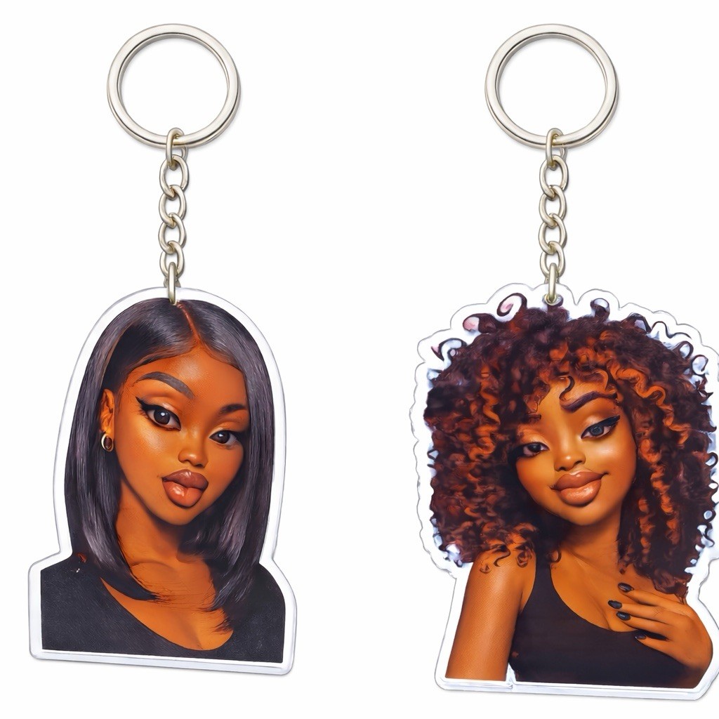 Cute Black Girl Keychain Set Acrylic Purse Charm for Bags Keys