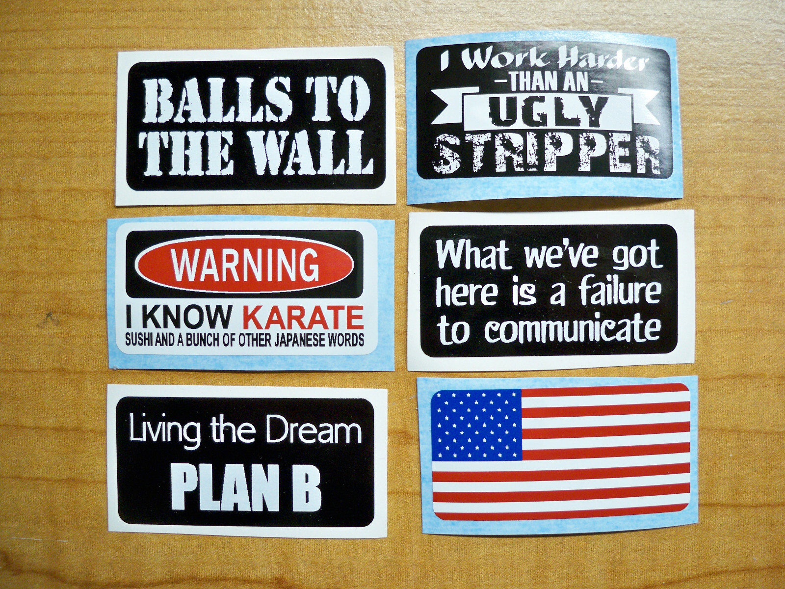 6pk Funny Hard Hat Stickers | Sarcastic Decals Foreman Laborer American Flag USA