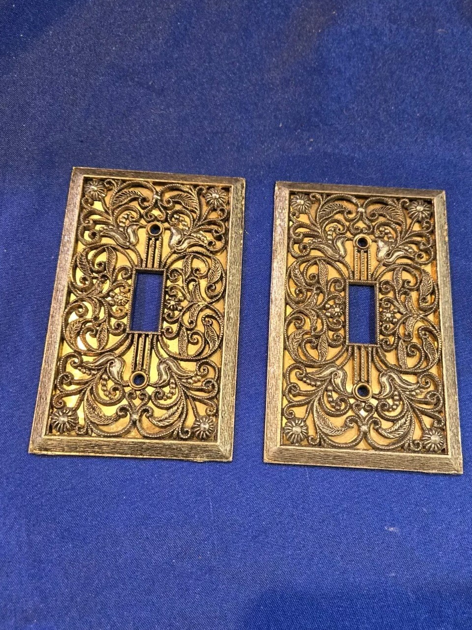 VTG Mid-Century Metal Switch Cover Lot Flower Flourish Gold Hollywood Regency
