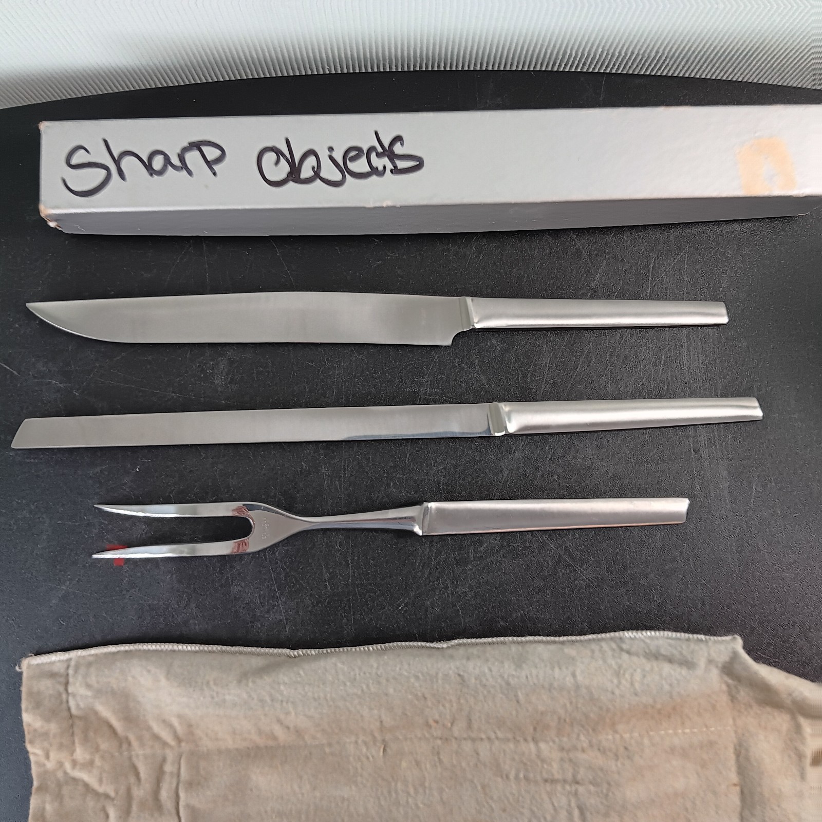 Vintage 3 Piece Arthur Salm MCM Stainless Steel Carving Set (2 Knives, 1 Fork)