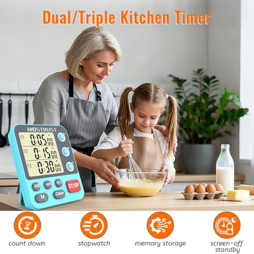 Digital Dual Kitchen Timer, 3 Channels Countdown Triple Timer for 318 Blue