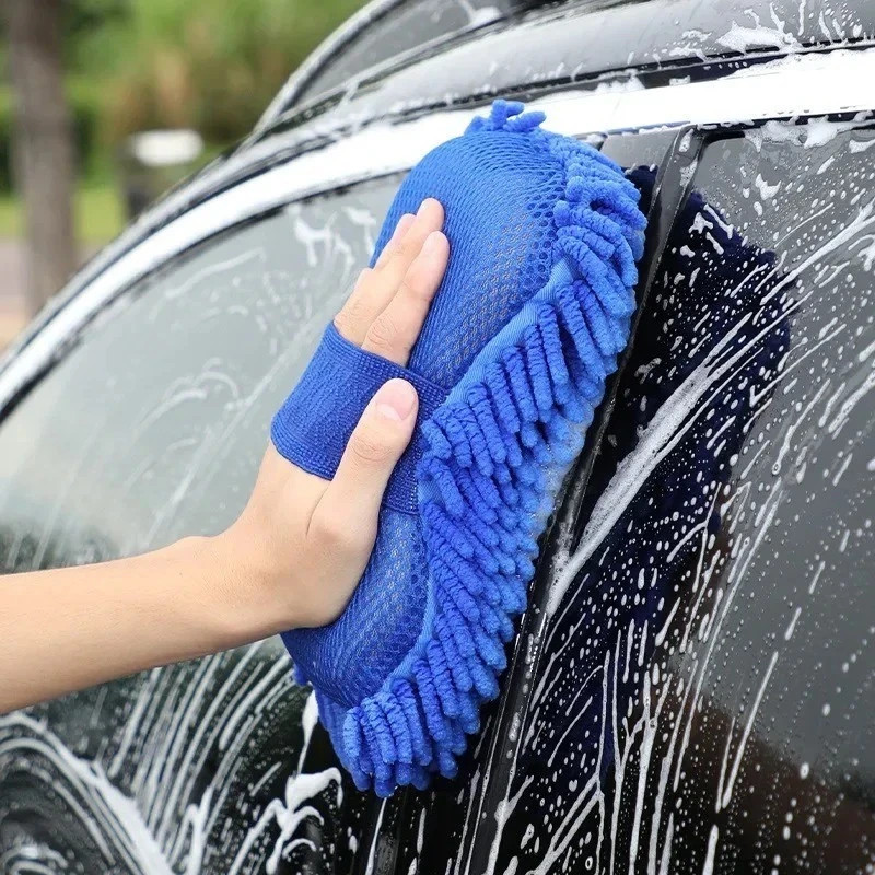 2Pcs Blue Microfiber Chenille Car Wash Sponge Pad – Auto Cleaning Brush & Detail