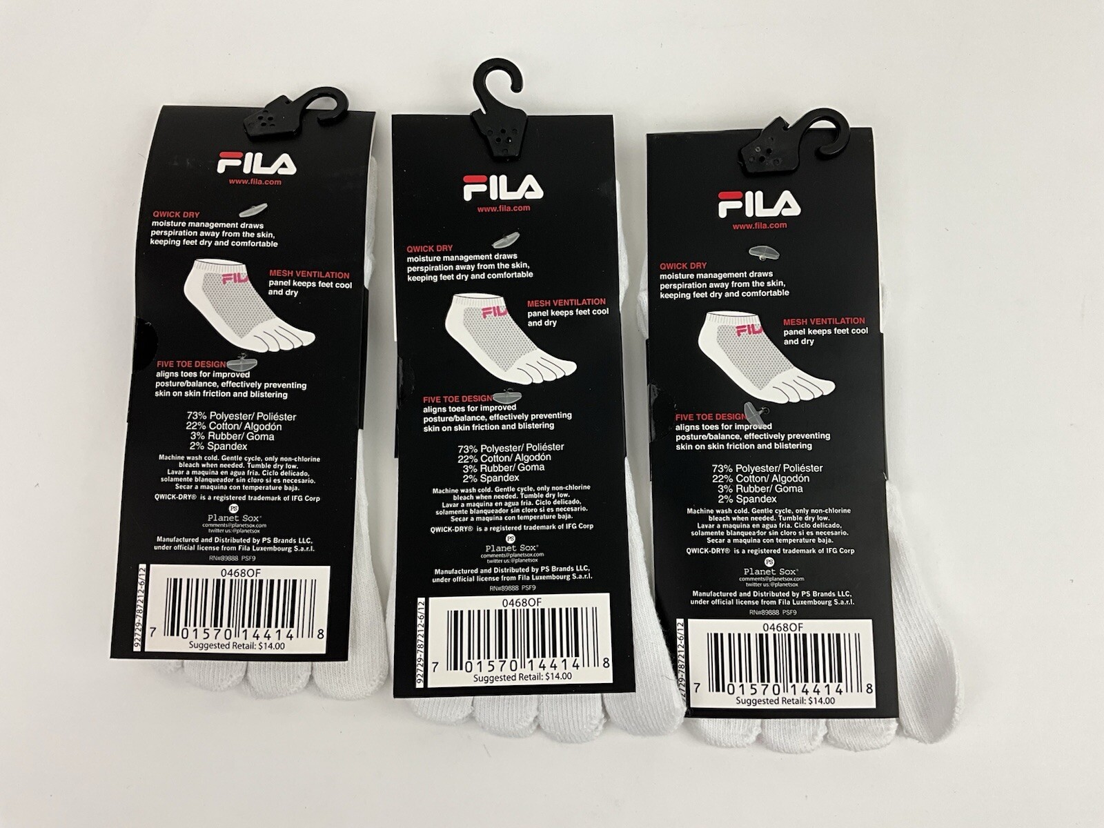 3 Pair Fila Skeletoes Socks Quick-dry No Show Toe Socks Womens Size 9-11