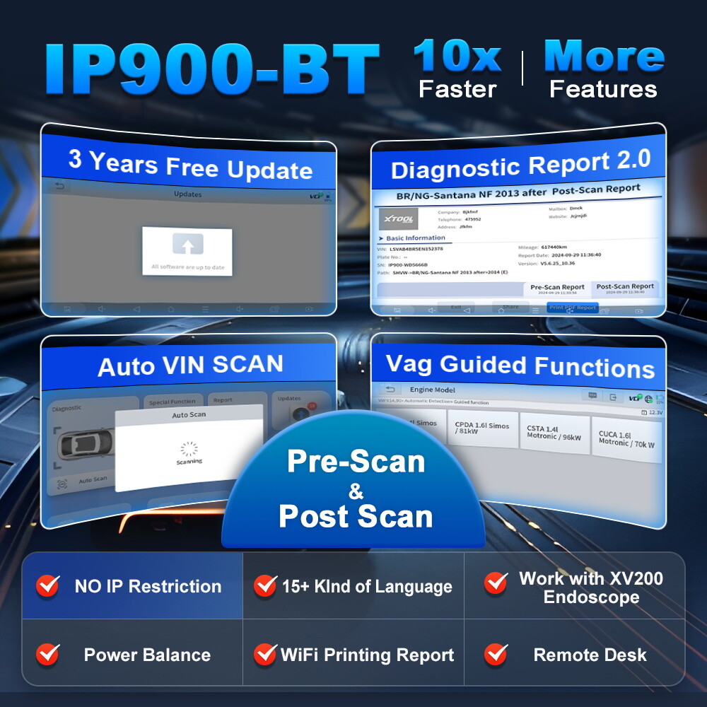 XTOOL IP900BT Wireless OBD2 Bidirectional Diagnostic Scanner Car ECU Coding FCA